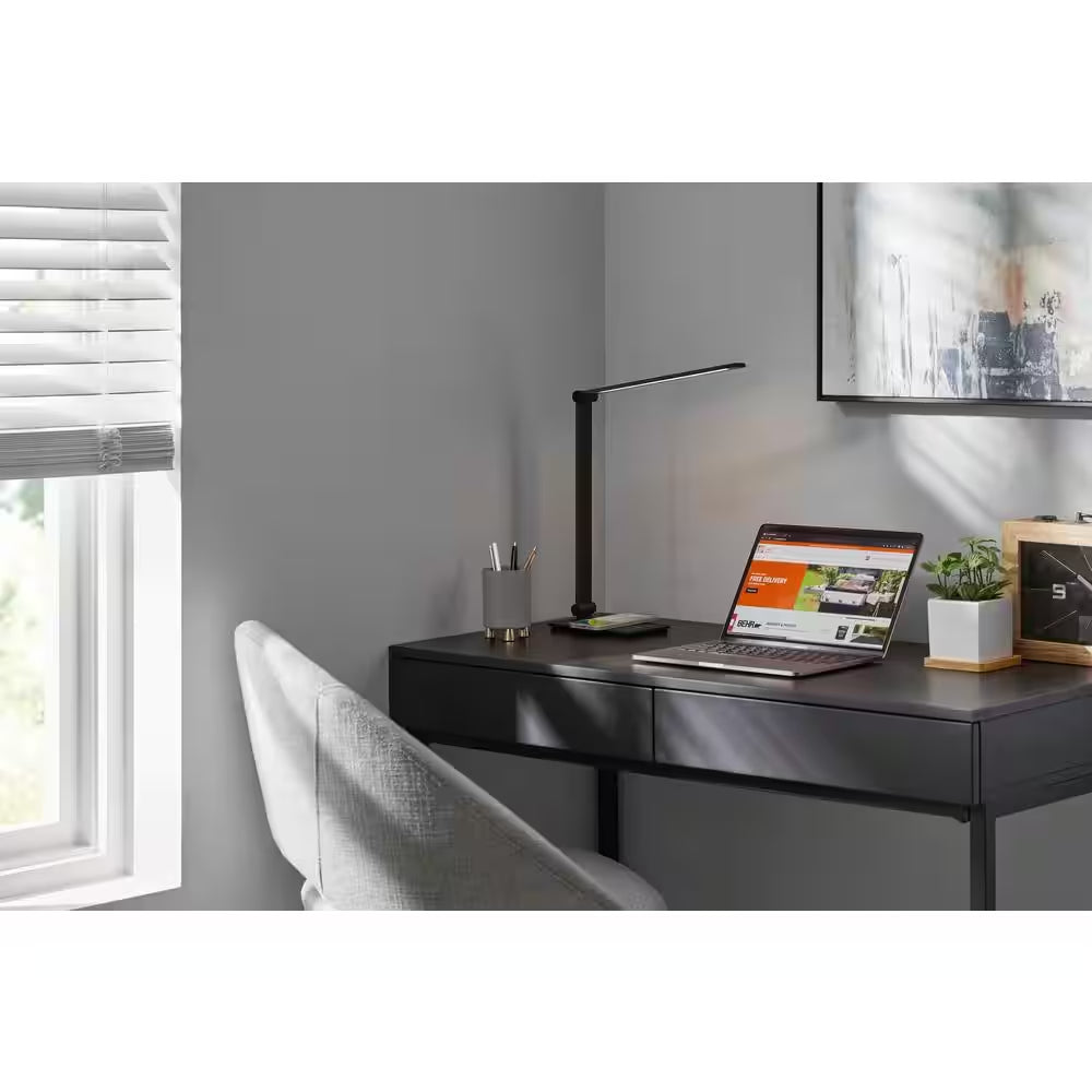 15 In. Black Wireless Charging Indoor Table Lamp with Plastic Shade