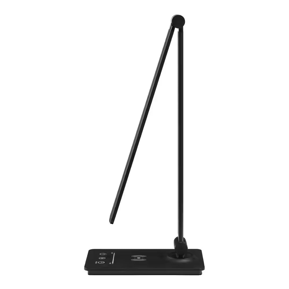 15 In. Black Wireless Charging Indoor Table Lamp with Plastic Shade