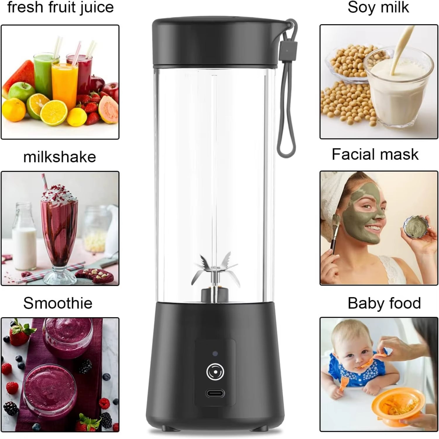 High-Speed USB Rechargeable Portable Personal Blender with Powerful 4000Mah Battery - Perfect for Making On-The-Go Protein Shake