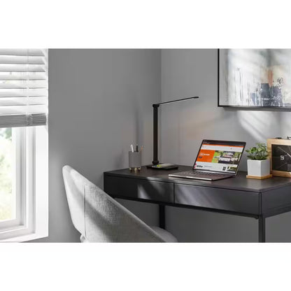 15 In. Black Wireless Charging Indoor Table Lamp with Plastic Shade