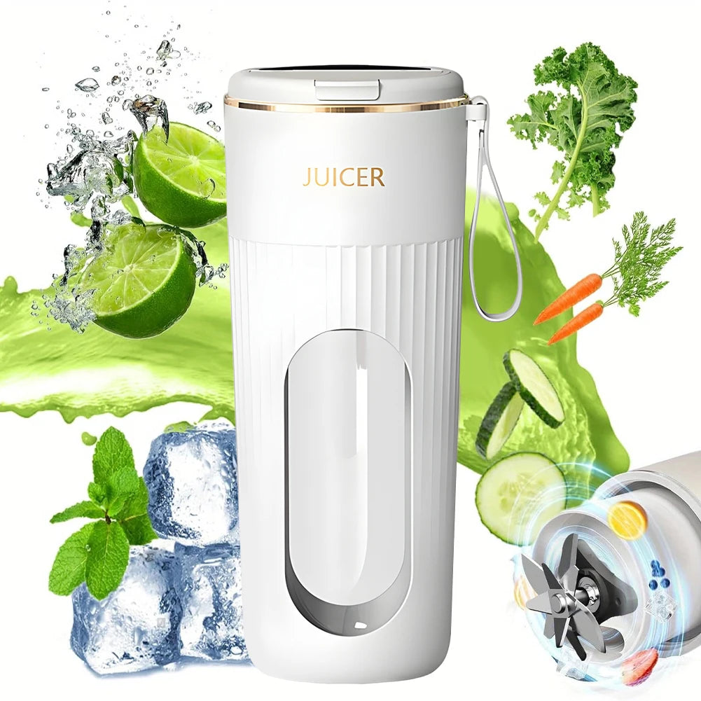 340Ml Portable Juicer Electric Juicer Cup Rechargeable Blender Cup 1200Mah Mini Electric Juicer 14 Blades for Home Office Travel