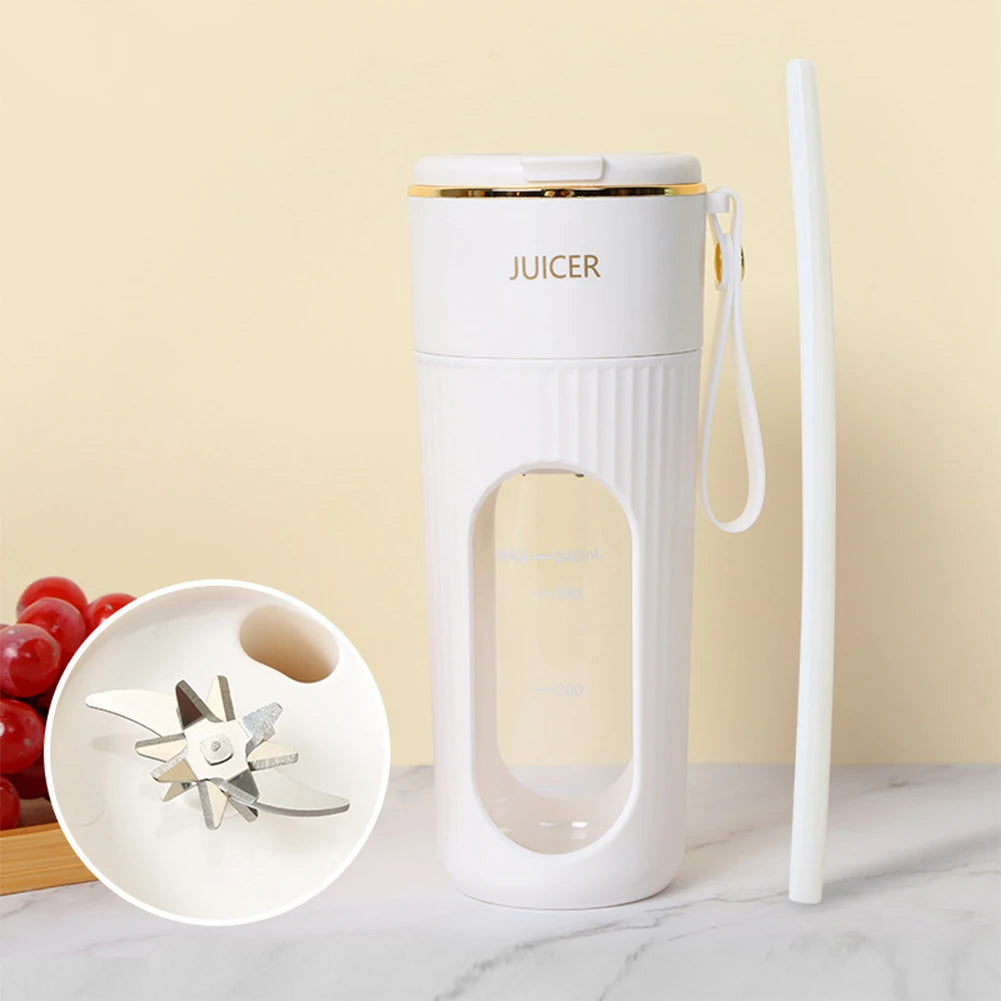 340Ml Portable Juicer Electric Juicer Cup Rechargeable Blender Cup 1200Mah Mini Electric Juicer 14 Blades for Home Office Travel