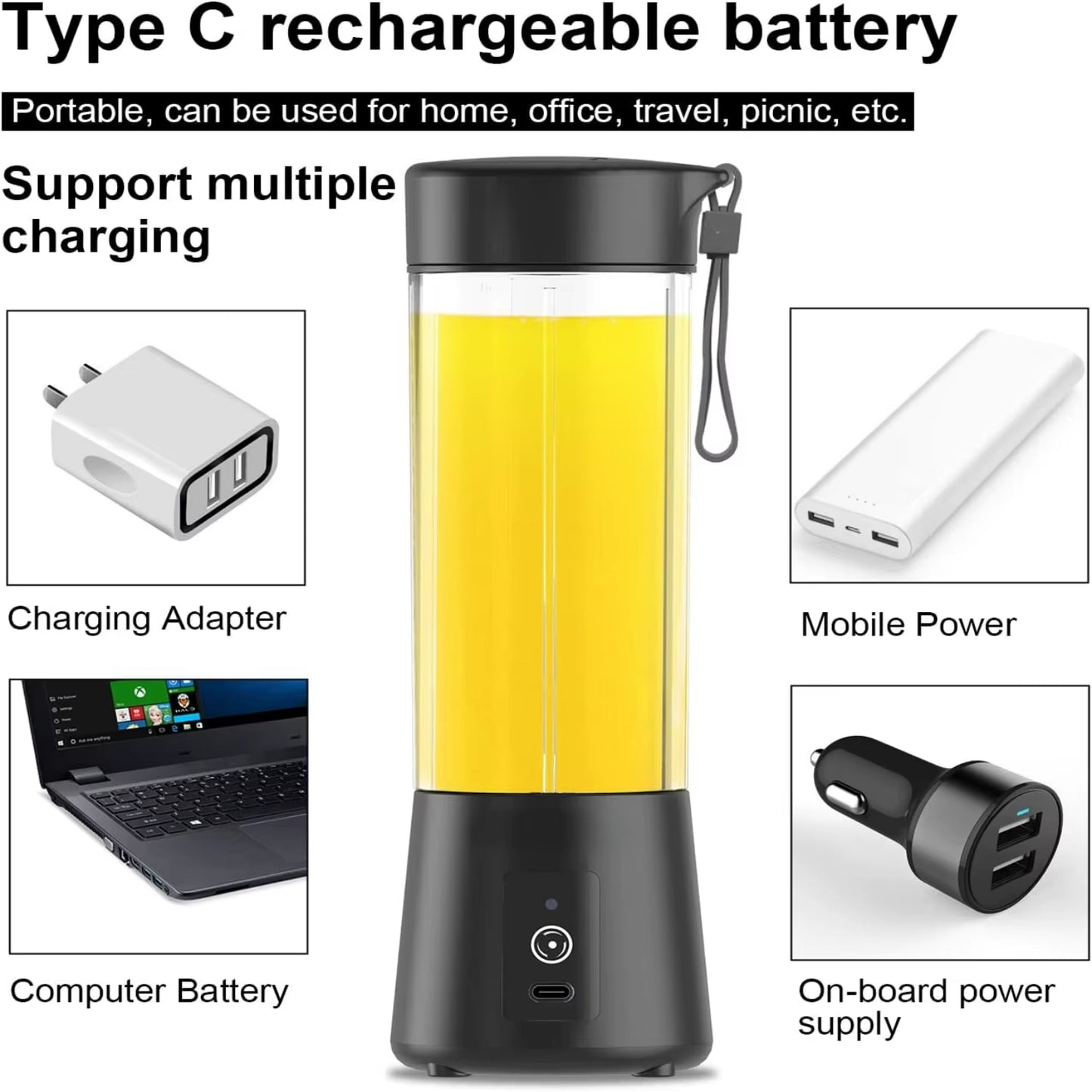 High-Speed USB Rechargeable Portable Personal Blender with Powerful 4000Mah Battery - Perfect for Making On-The-Go Protein Shake
