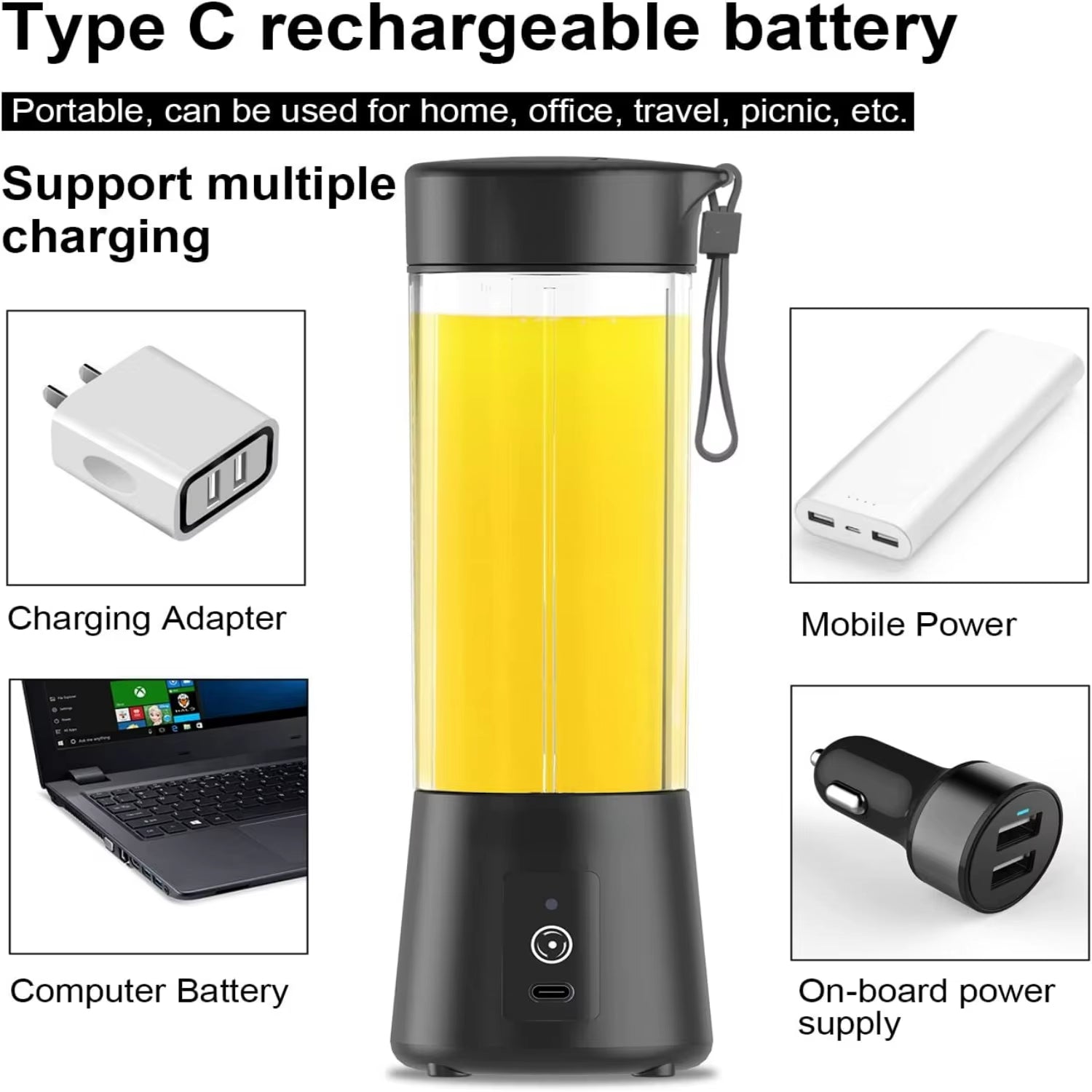 High-Speed USB Rechargeable Portable Personal Blender with Powerful 4000Mah Battery - Perfect for Making On-The-Go Protein Shake